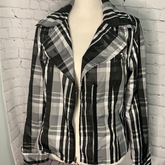 Black Rivet - Black and White Plaid Zipper Jacket - L - Picture 4 of 6